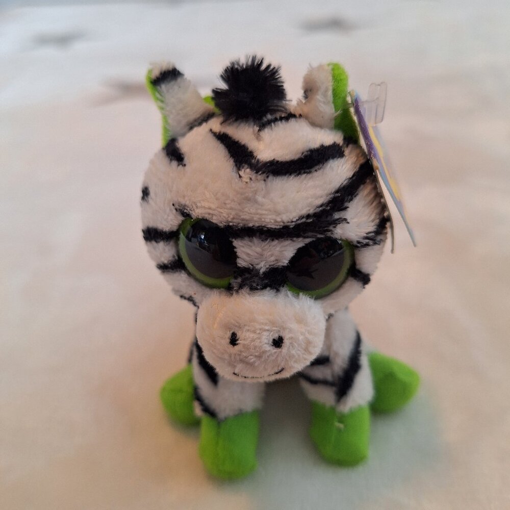 NWT Ty Beanie Boos - ZIG-ZAG the 3" Zebra Solid‎ Eyes Plastic Key Clip